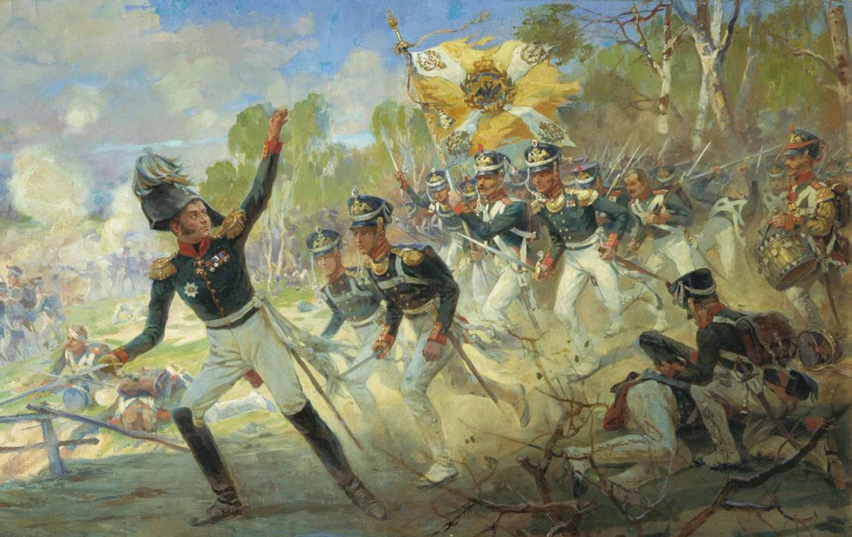 Николай Самокиш. Подвиг солдат генерала Н. Н. Раевского под Салтановкой 11 июля 1812 года (фрагмент). 1912