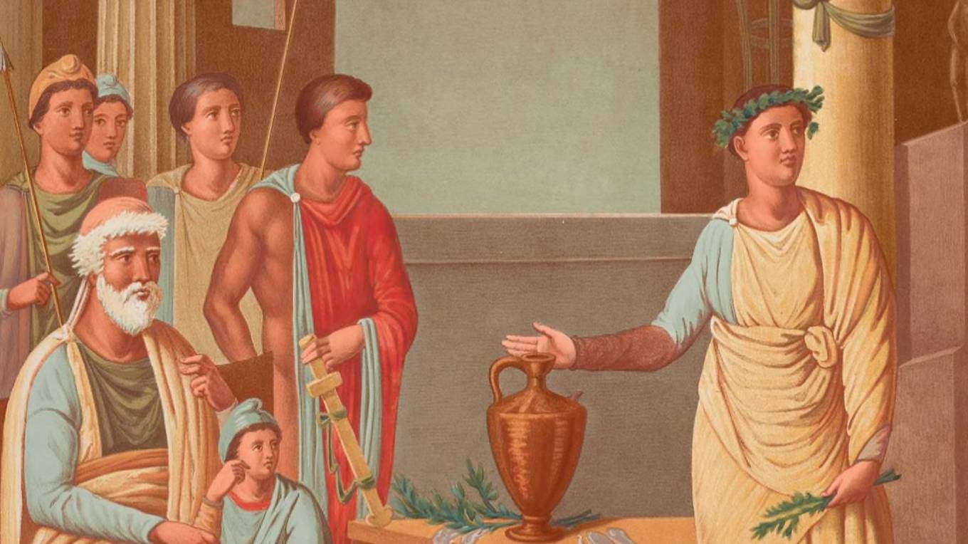 Анри Ру. Воспроизведение древнеримской картины «Кассандра и Приам» (фрагмент). До 1846 года