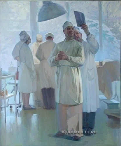 В. Непомнящий. В операционной. (Портрет хирургов Кузнецова и Никитина). 1965