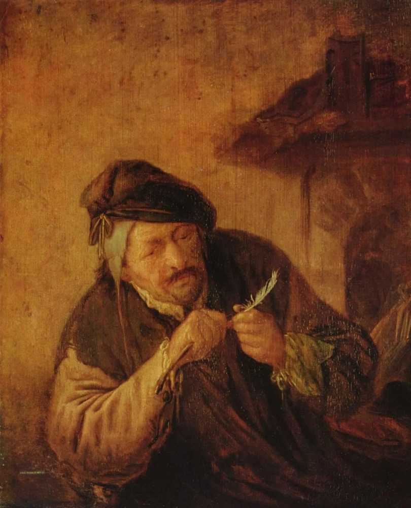 Адриан Янс ван Остаде. Мужчина, затачивающий перо. 1670