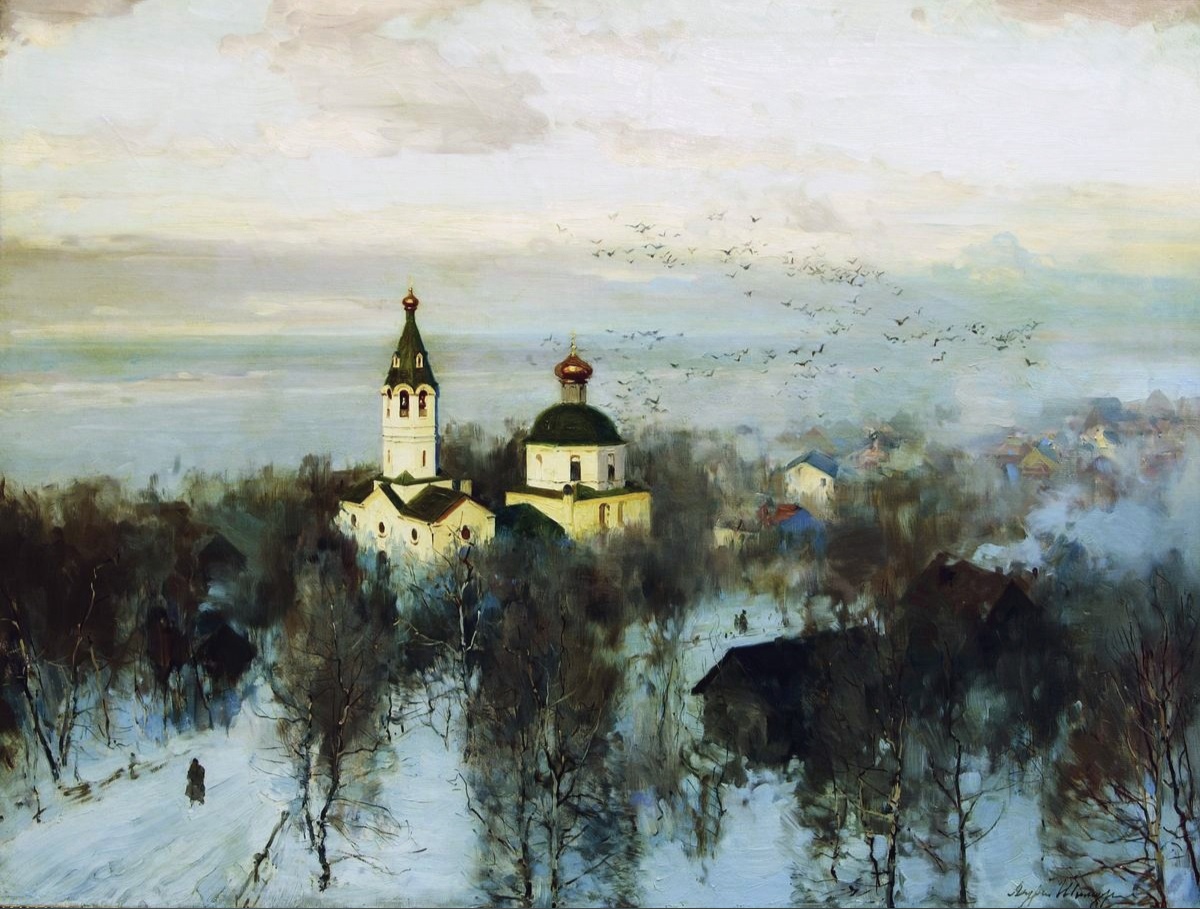 Андрей Шильдер. Пейзаж с белой церковью. 1914