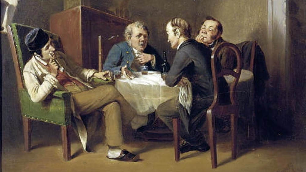 Василий Перов. Разговор за круглым столом (фрагмент). 1866