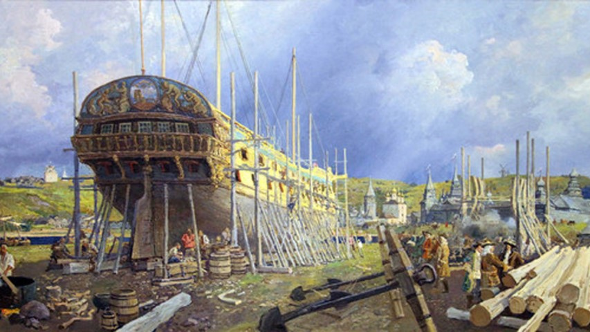 Строительство корабля «Гото Предестинация» на верфях в Воронеже. 1699 год