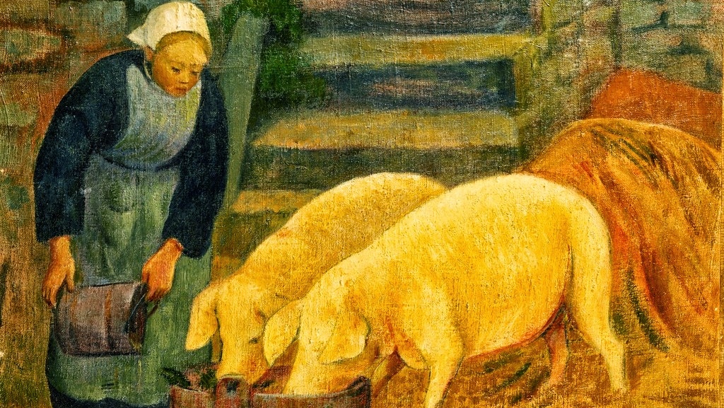 Поль Серюзье. Бретонка кормит свиней. 1889
