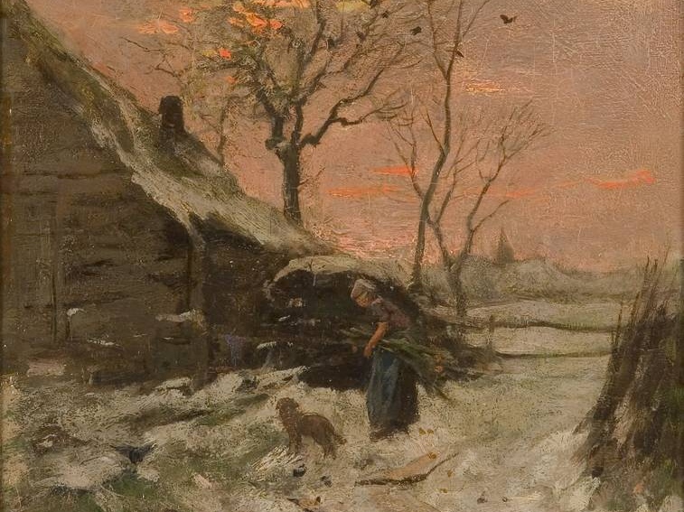 Антон Мауве. Зимний пейзаж (фрагмент). 1853-1888