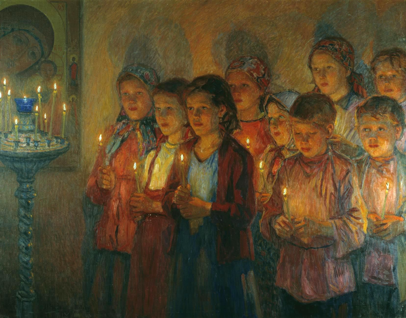 Н. П. Богданов-Бельский. В церкви. 1939
