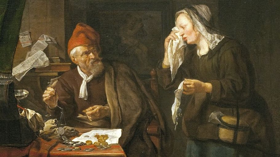 Габриэль Метсю. Ростовщик и плачущая женщина. 1654
