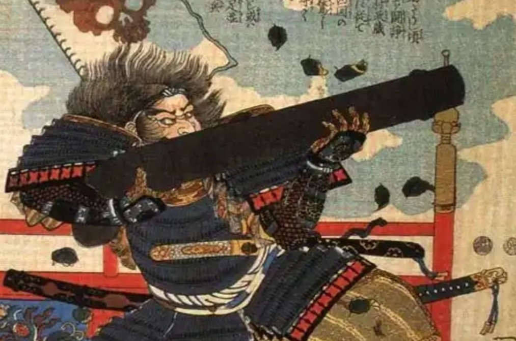 Утагава Куниёси. Самурай, стреляющий из крупнокалиберного мушкета какаэ-дзуцу («ручная пушка») (фрагмент). XIX