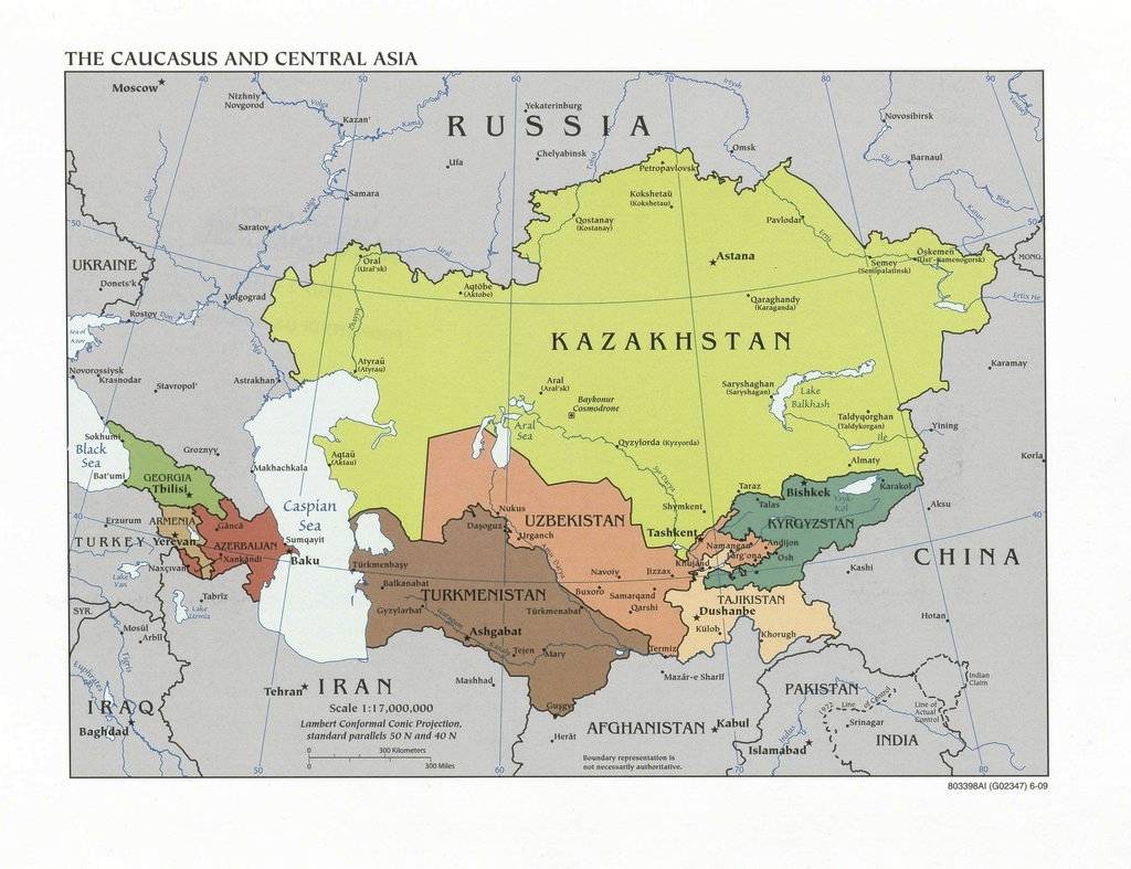 Карта Кавказа и Центральной Азии