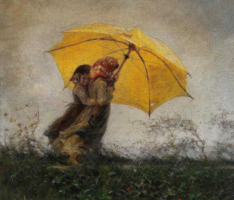 Франческо Гиоли. Маленькие девочки под дождем. Вторая половина XIX века