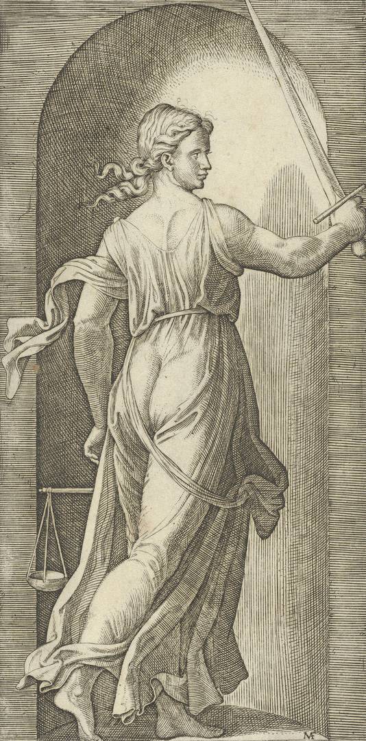 Маркантонио Раймонди, возможно, после Рафаэля. Справедливость. Ок. 1515–1525