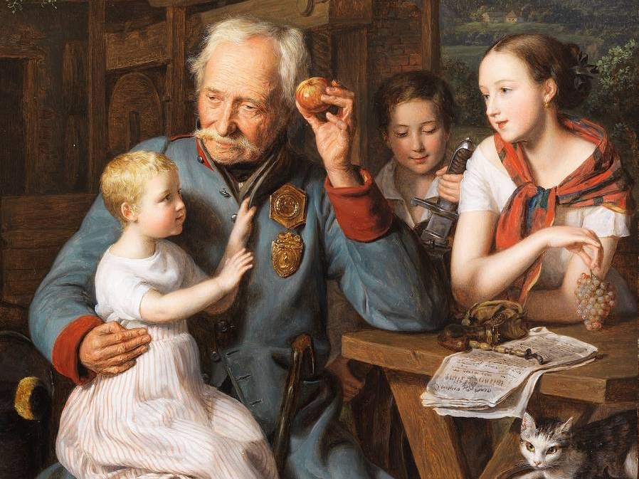 Фердинанд Георг Вальдмюллер. Старый ветеран и трое детей (фрагмент). 1827