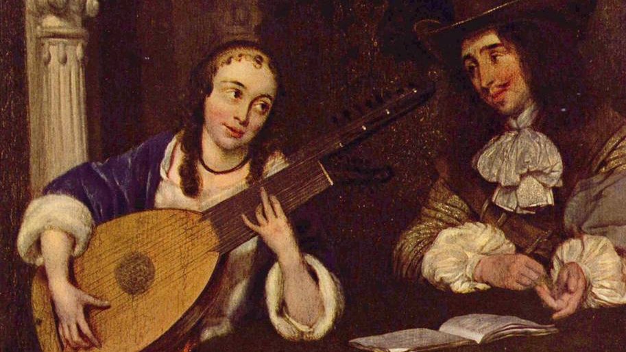 Герард Терборх Младший. Девушка, играющая на лютне. 1660 (фрагмент)