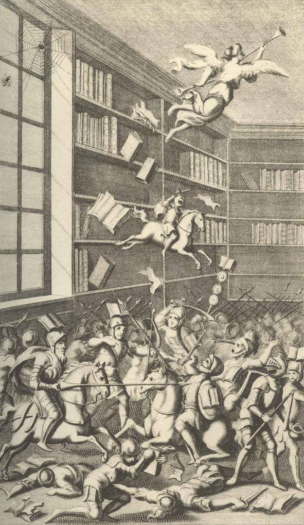Битва книг. Иллюстрация к памфлету Джонатана Свифта. 1705