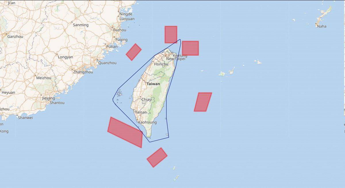 Карта учений ВСМ Китая вокруг Тайваня