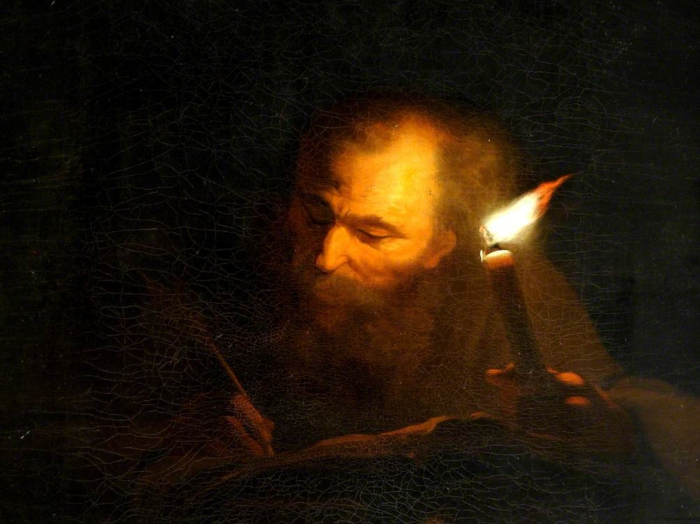 Годфрид Схалкен. Старик пишет книгу при свече (фрагмент). 1663-1706