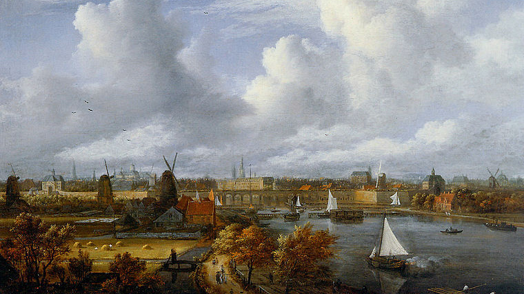 Якоб ван Рейсдал. Вид на Амстел с видом на Амстердам. между 1671 и 1681 гг. Фрагмент