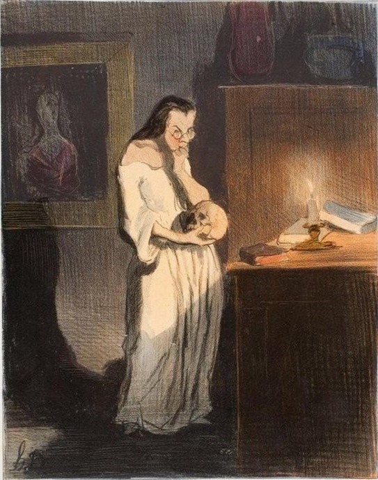 Оноре Домье. Образованная женщина, занятая мыслями о природе человека, имеет смелые философские суждения. 1844 — копия