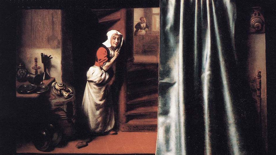 Николас Мас. Подслушивающая домохозяйка. 1657 г.