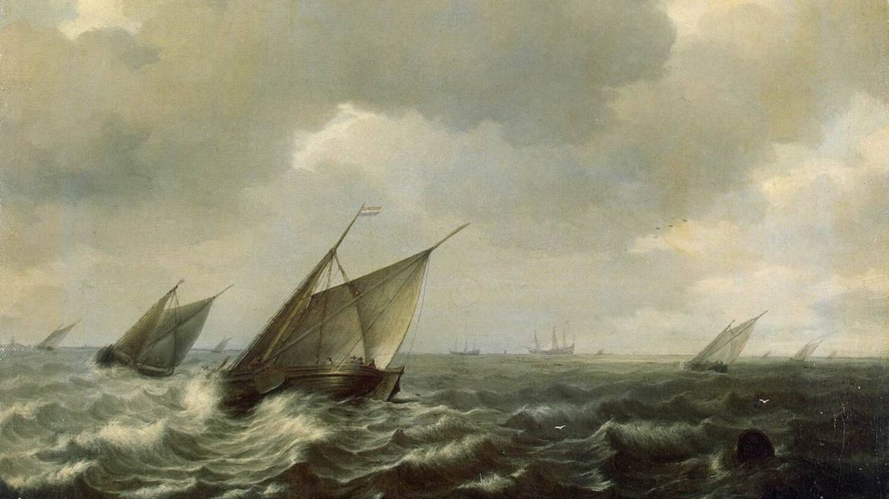 Хендрик Мартенс Сорг. Парусные суда в сильном ветре. 1660 г.