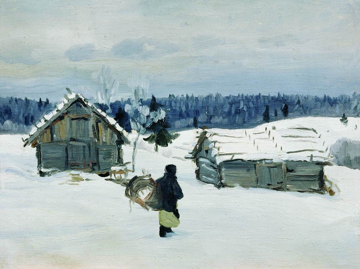Евгений Столица. Зимой в деревне. 1927