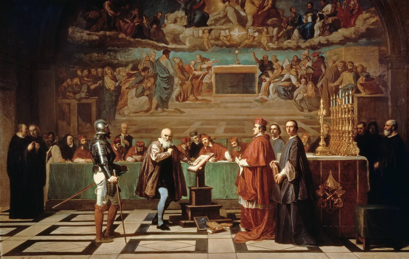 Жозеф-Никола Робер-Флери. Галилей перед членами конгрегации доктрины веры в Ватикане в 1633 году. 1847