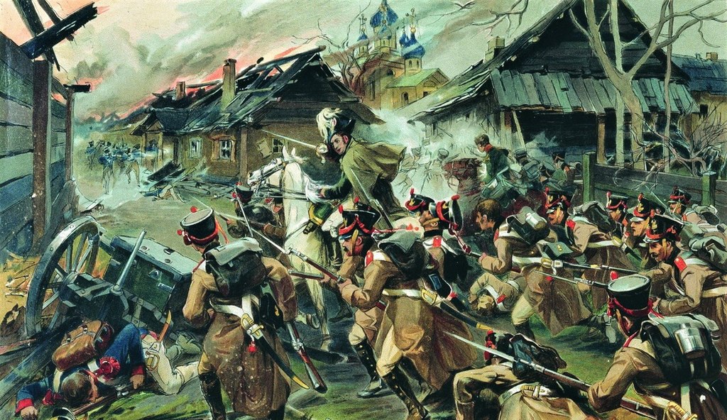 Николай Самокиш. Бой за Малоярославец 12 октября 1812 года (фрагмент). 1-я пол. XX века.