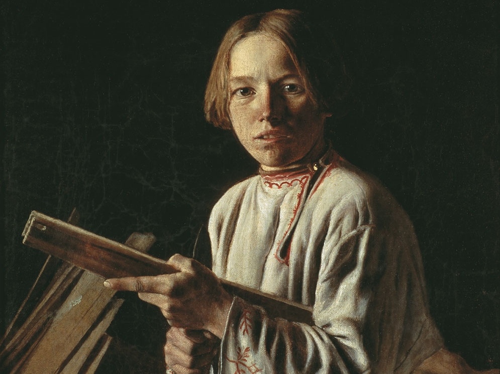 Лавр Плахов. Крестьянский мальчик с лучиной (фрагмент). 1830-е