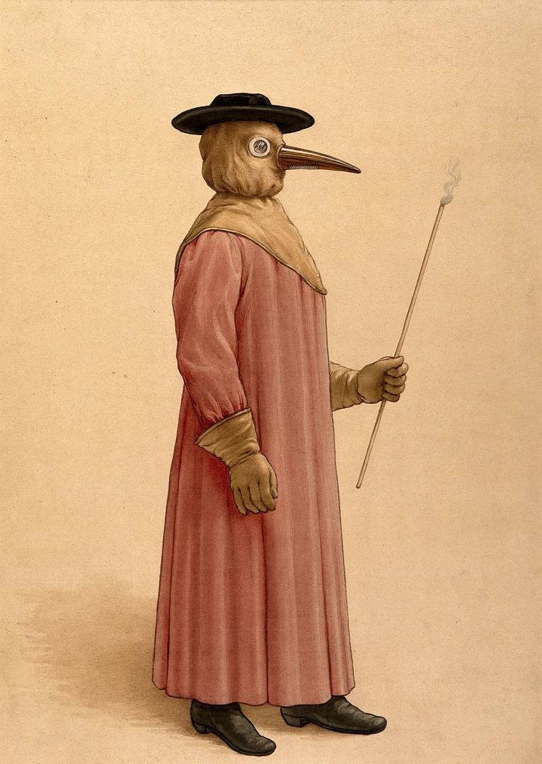 Врач в защитном костюме от чумы XVII века