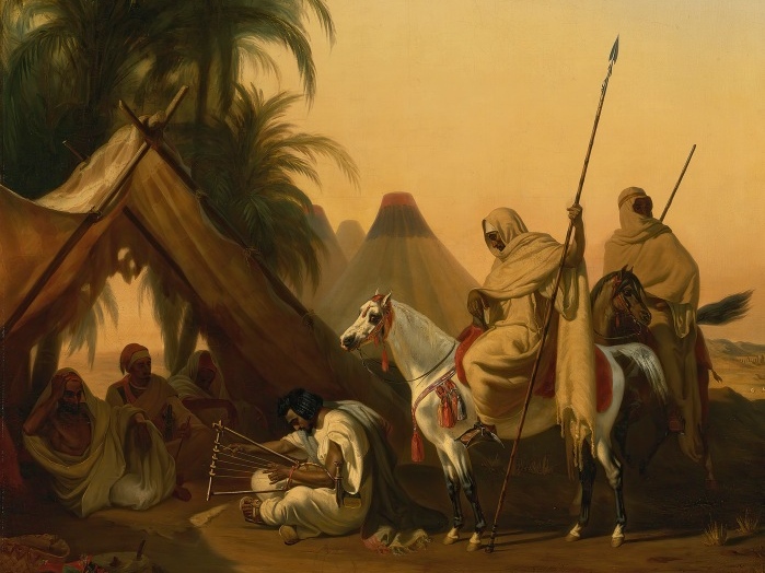 Орас Верне. Арабские всадники и старейшины слушают музыканта (фрагмент). 1833