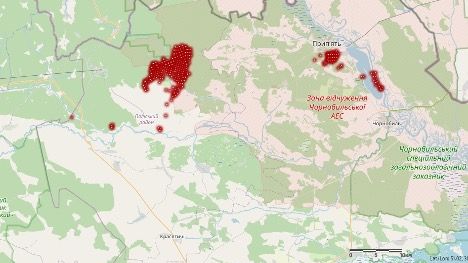 Карта пожаров в зоне отчуждения ЧАЭС по состоянию на 14.04.2020 г.