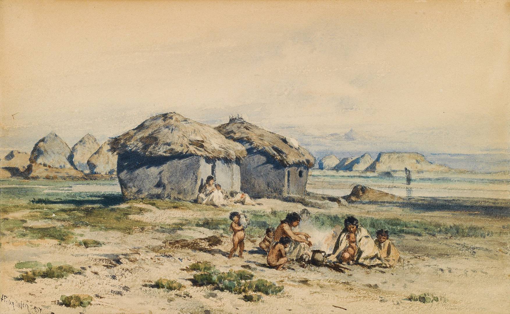 Август фон Петтенкофен. Цыгане готовят еду перед своими хижинами. 1857