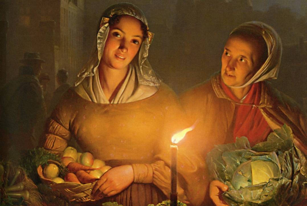 Петрус ван Шендель. Рынок при свечах (фрагмент). 1865