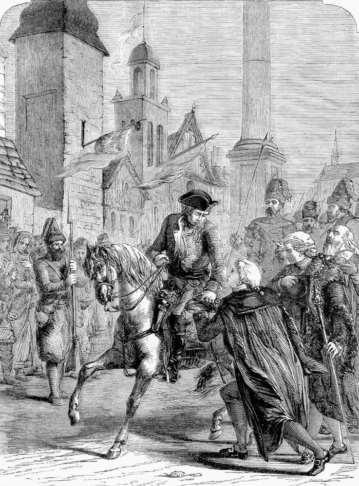 Войска генерала Суворова входят в капитулировавшую Варшаву. Гравюра 1878