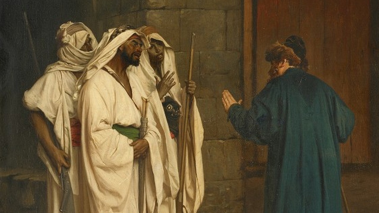 Жан-Леон Жером. Старый еврей с тремя арабами. Фрагмент
