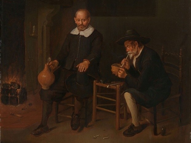 Квиринг Герритс ван Брекеленкам. Интерьер с двумя мужчинами у камина (фрагмент). 1664