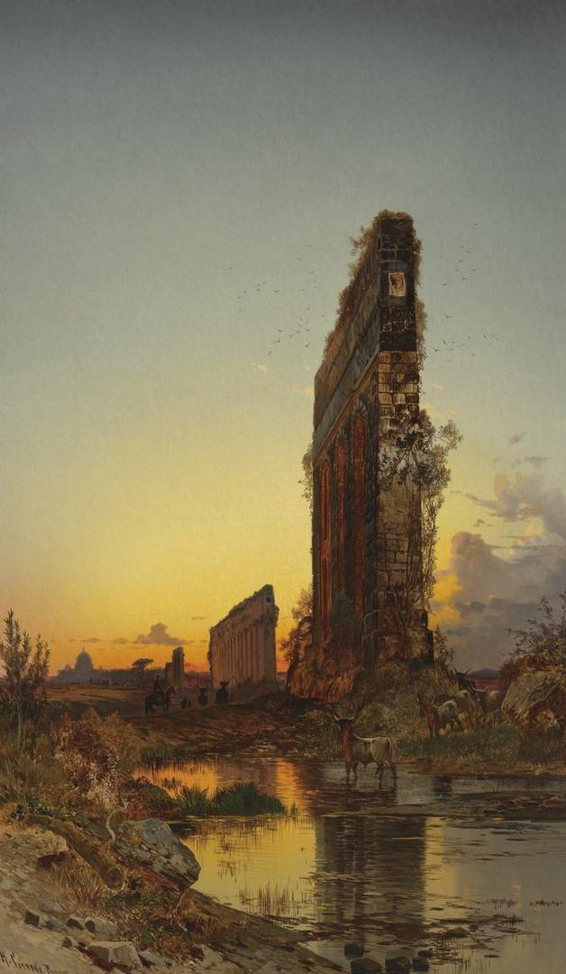 Герман Давид Саломон Корроди. Закат среди развалин. до 1905