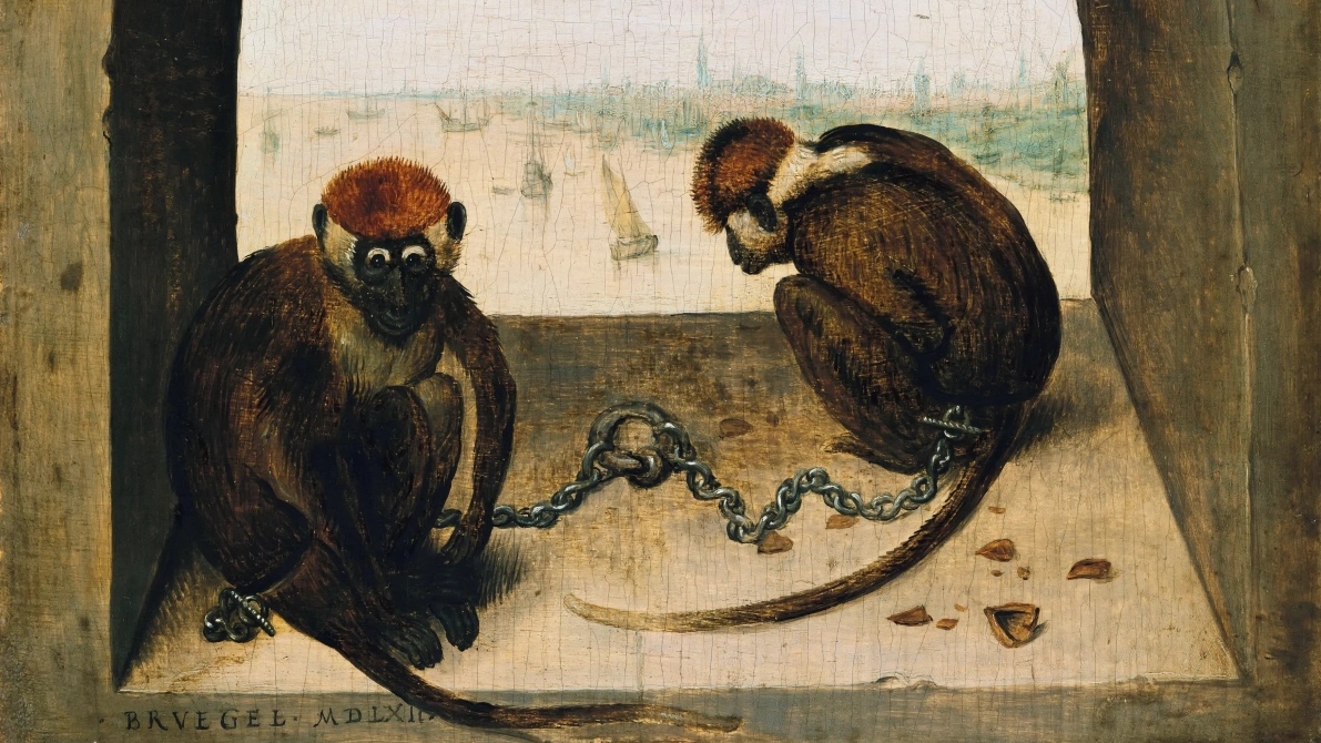 Питер Брейгель Старший. Две обезьяны на цепи (фрагмент). 1562
