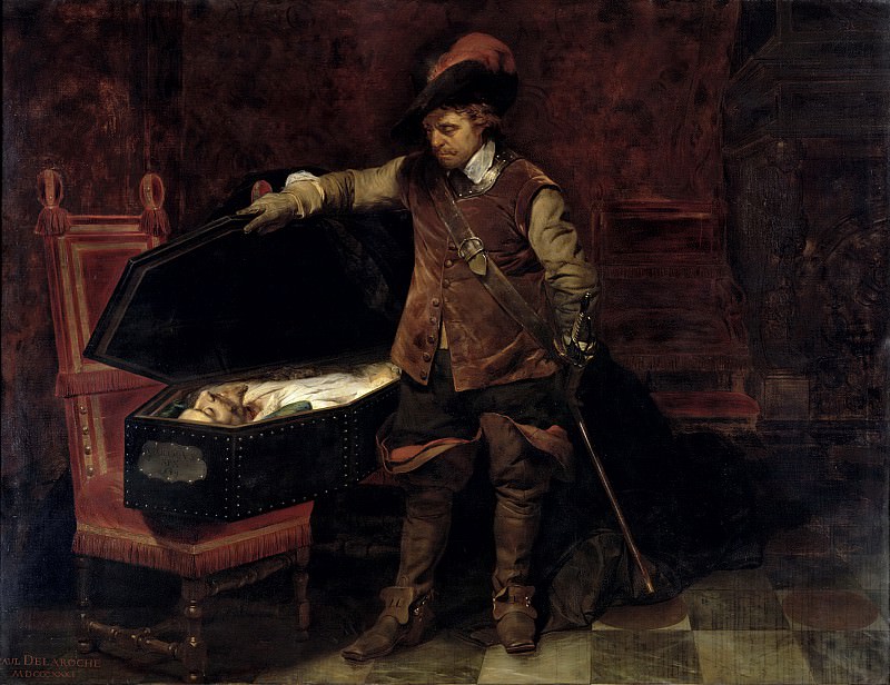 Поль Деларош. Оливер Кромвель, открывающий гроб с телом Карла I. 1831