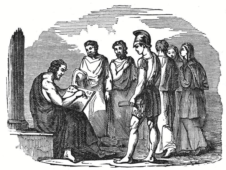 Солон пишет законы. Гравюра, 1842 г.