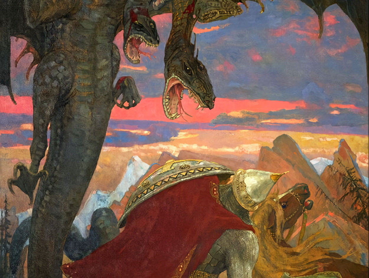 Виктор Васнецова. Бой Добрыни Никитича со Змеем Горынычем (фрагмент). 1918