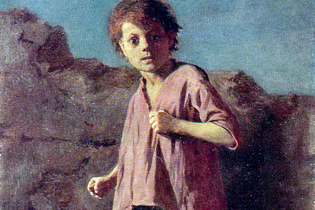 Василий Перов. Мальчик, готовящийся к драке (фрагмент). 1866