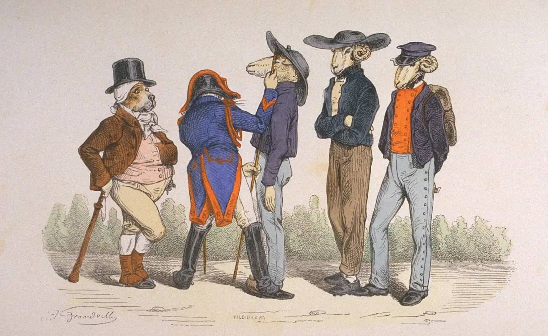 Жан И. И. Гранвиль. Рекрутёр или Торговля мишенями. 1830
