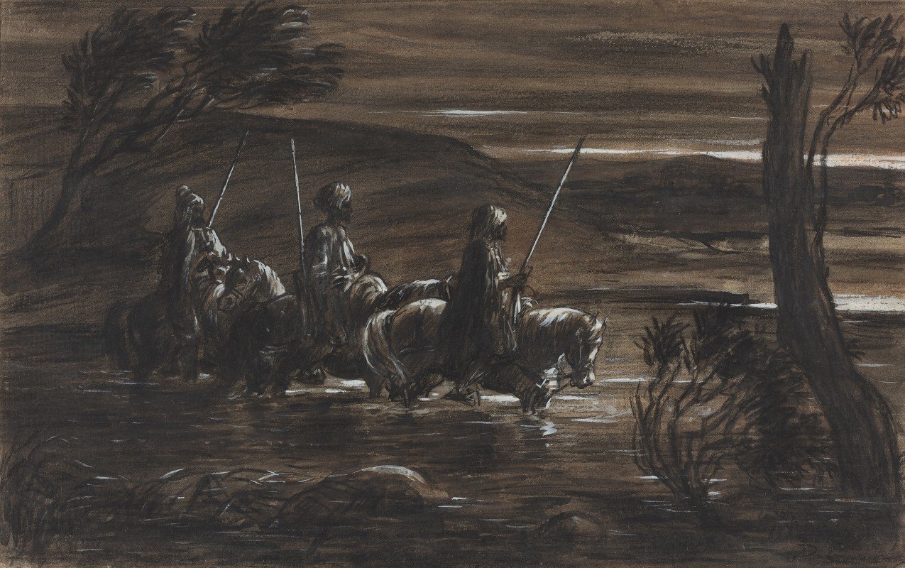 Александр-Габриэль Декан. Арабские всадники переходят реку. 1835