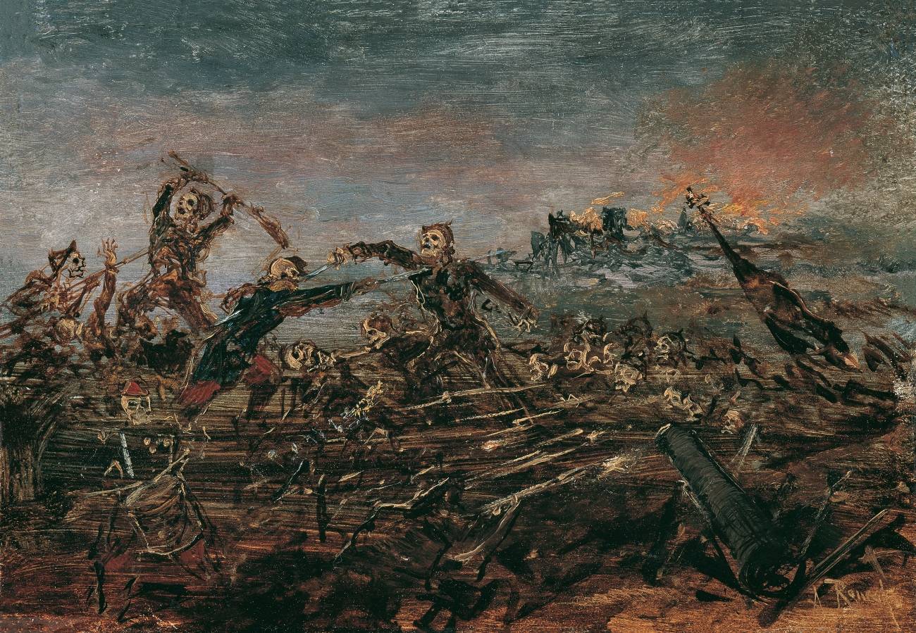 Антон Ромако. Танец смерти на поле боя перед горящими руинам