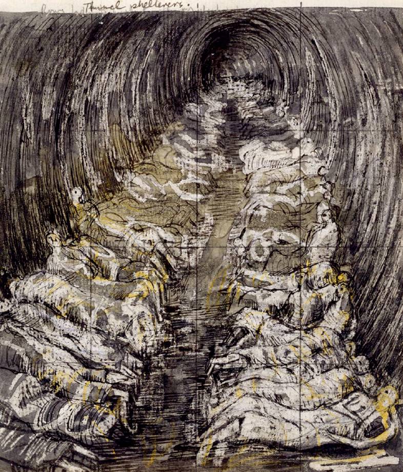 Генри Мур. Этюд для картины «Перспектива убежища в метро». 1941