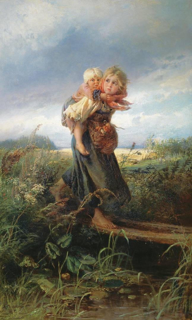 Маковский Константин. Дети, бегущие от грозы (фрагмент). 1872