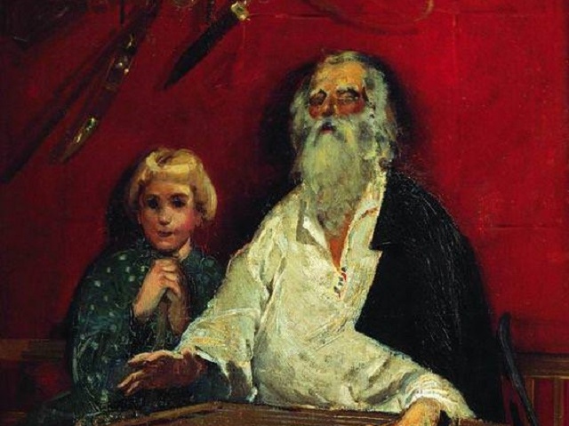Андрей Рябушкин. Слепой гусляр, поющий старинку (фрагмент). 1887