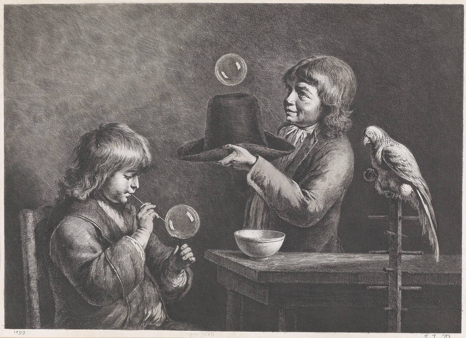 Жан-Жак де Буассье. Игра в мыльные пузыри (офорт). 1799