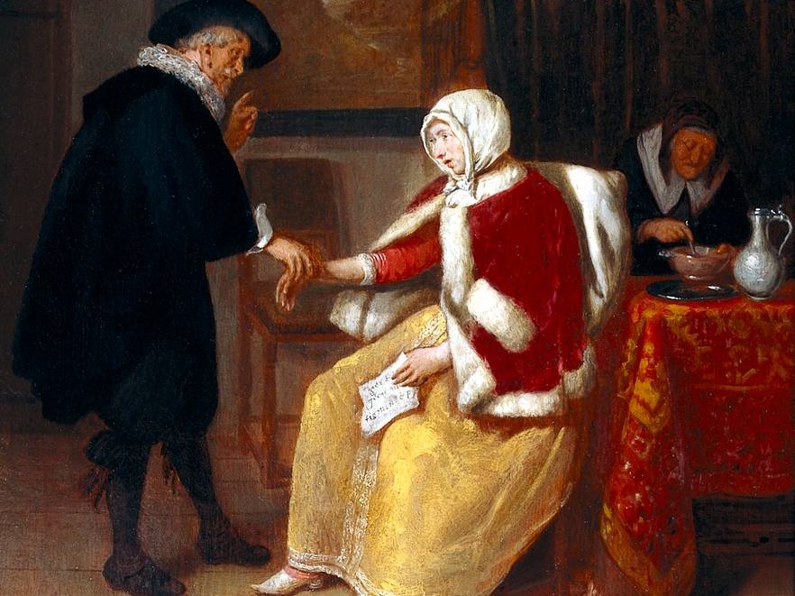 Квирин ван Брекеленкам. Врач проверяет пульс у молодой женщины (фрагмент). XVII в.